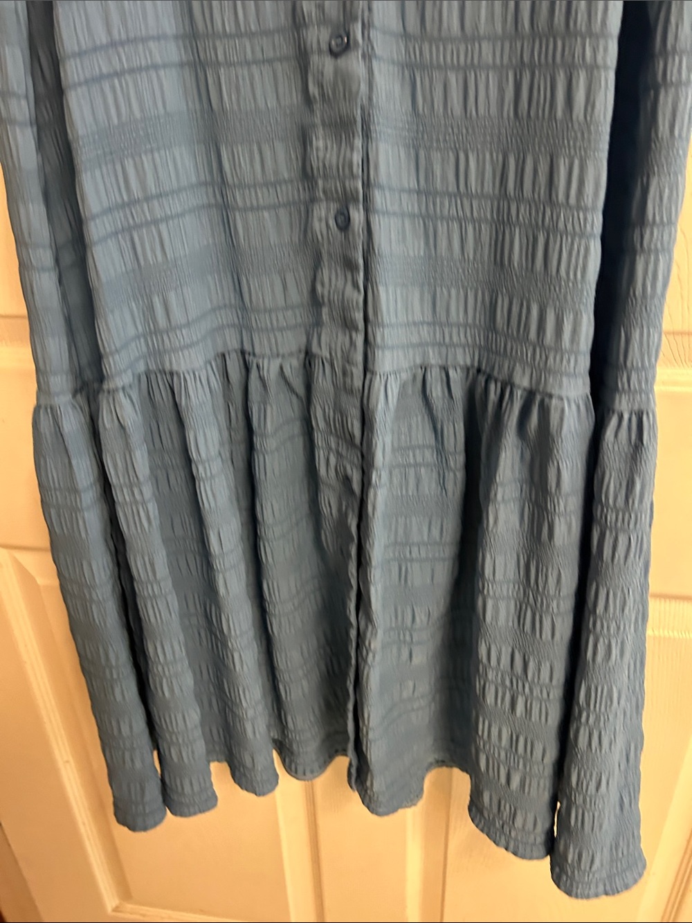 SHEIN Dusty Blue Button-Front Midi Dress with Puff Sleeves. WORN ONCE! - Picture 8 of 11